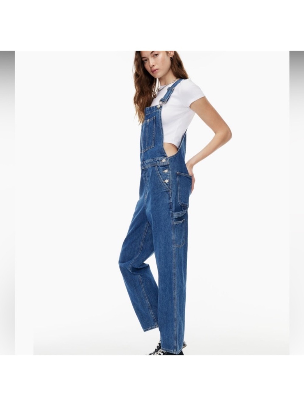 Aritzia Denim Overheard Relaxed-Fit 90s Medium Blue Overalls Size S - Picture 3 of 16